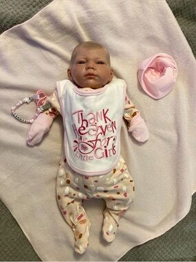 Pink Baby Girl Bib & Sleepwear Set - 'Thank Heaven for Little Girls' Reborn baby